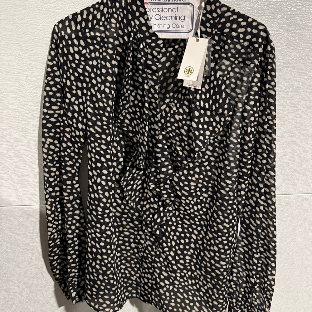 Tory Burch Black and Cream Patterned Womens  Shirt